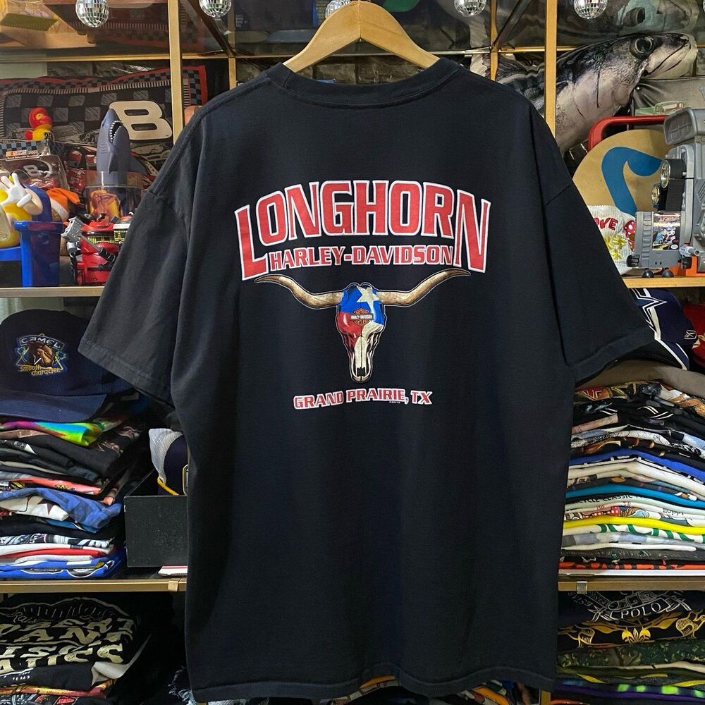 Vintage 2004 Harley Davidson Graphic T-Shirt Texas Longhorn Skull 2XL Y2K